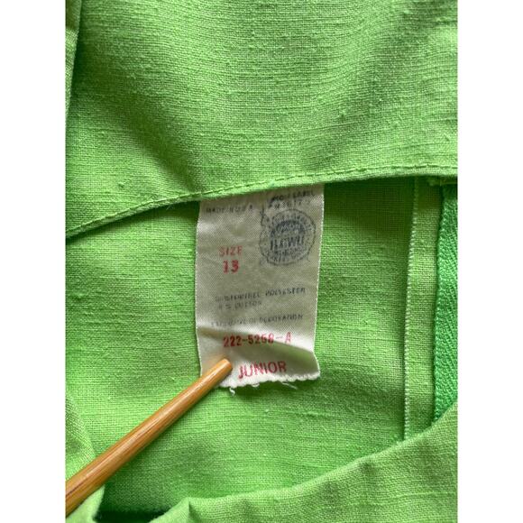 Vtg 60's Mod Green Sleeveless Embroidered Floral Swing Dress Retro Sz 13 Junior - Picture 7 of 10
